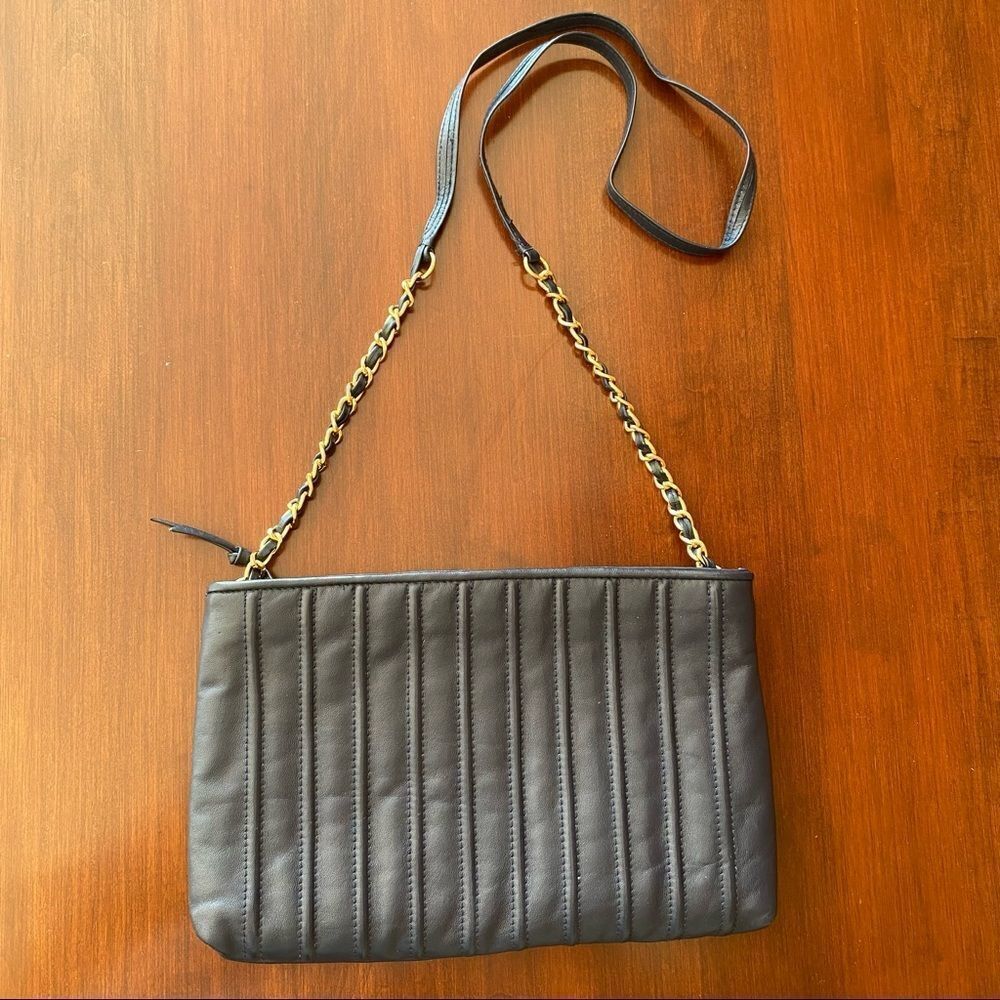 Navy and Gold Chain 3 Pocket Crossbody Purse